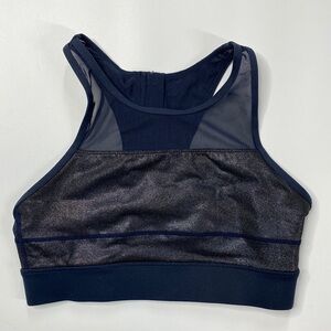 Zyia Active All Star Sports Bra Mesh Zip Back Padded Navy Blue Sparkle Medium